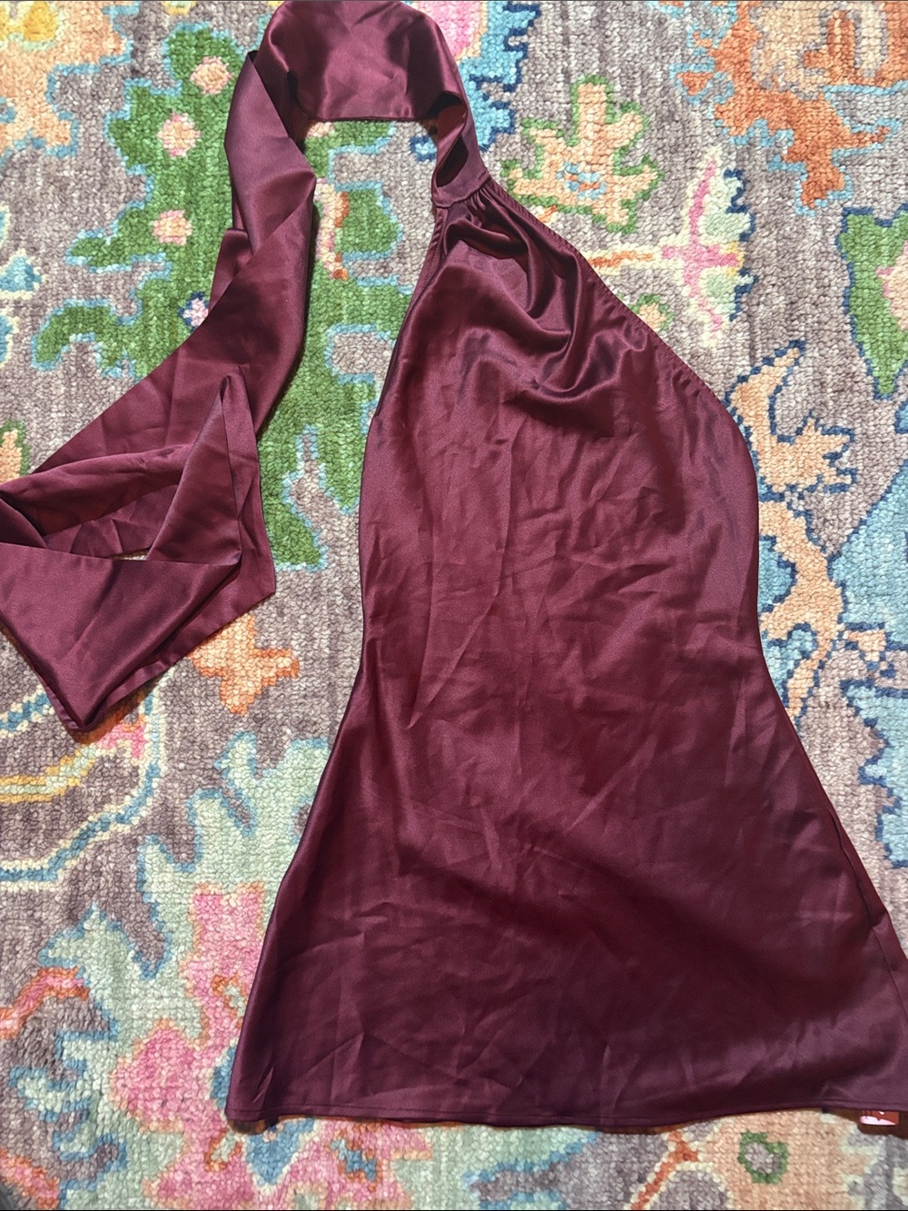 PLUM SATIN SCARF DETAIL BODYCON DRESS - Picture 2 of 5